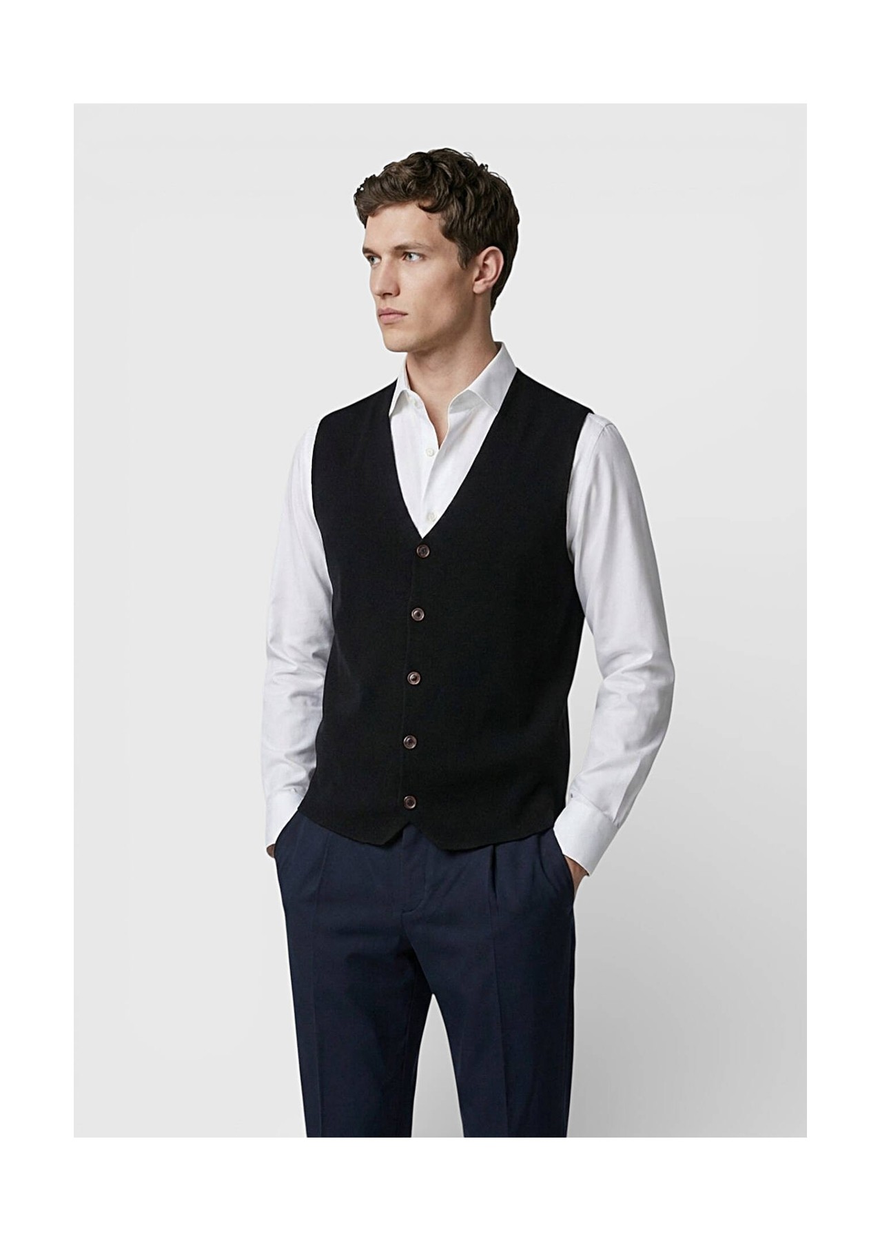 Ramsey Siyah Regular Fit V Yaka Casual Örme Triko Yelek