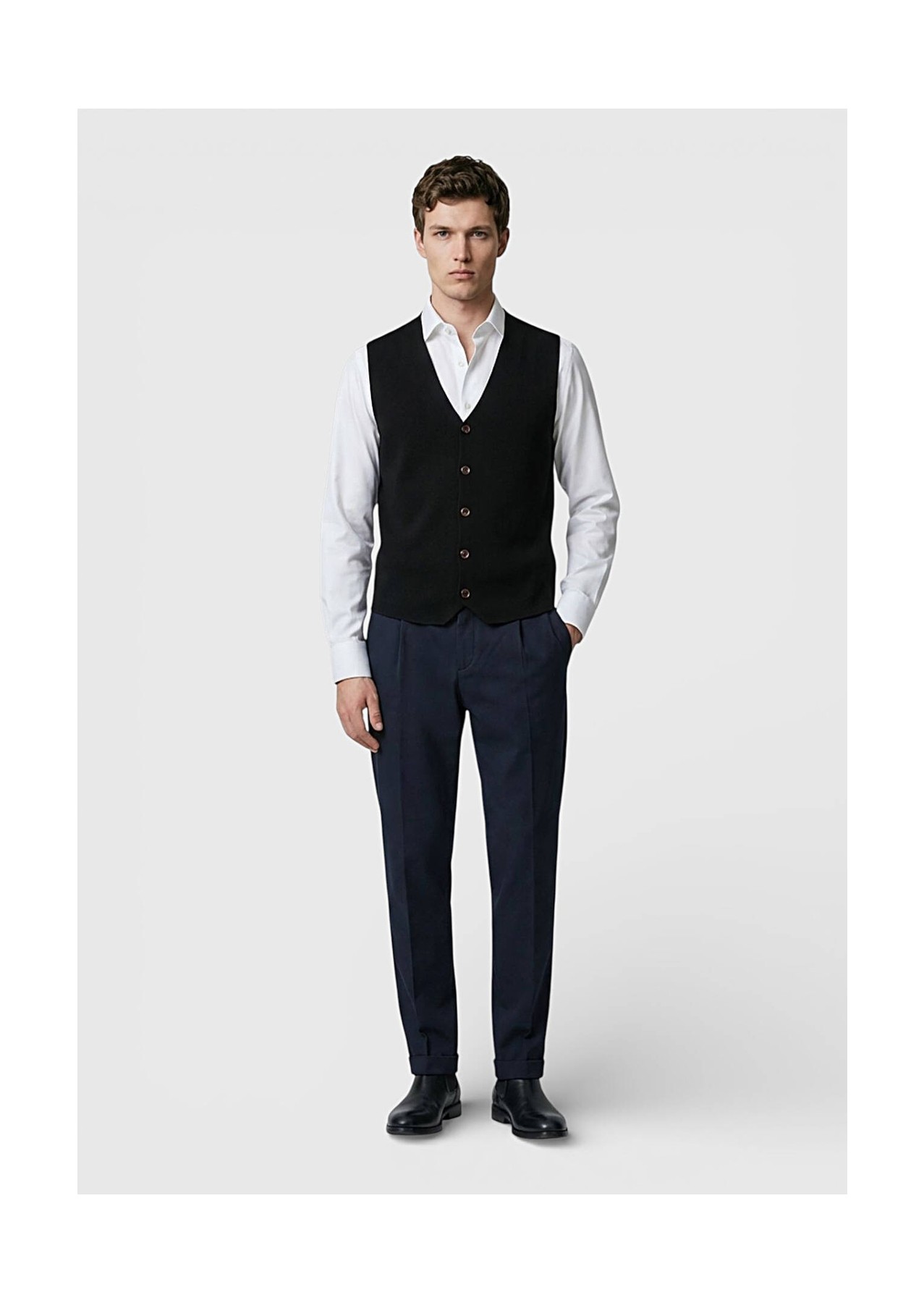 Ramsey Siyah Regular Fit V Yaka Casual Örme Triko Yelek görsel 2