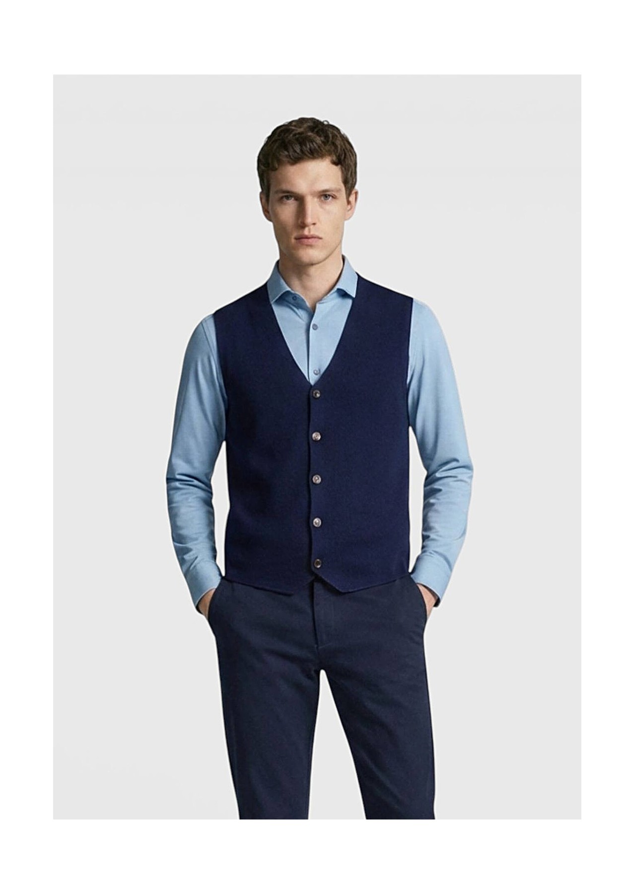 Ramsey Lacivert Regular Fit V Yaka Casual Örme Triko Yelek görsel 8