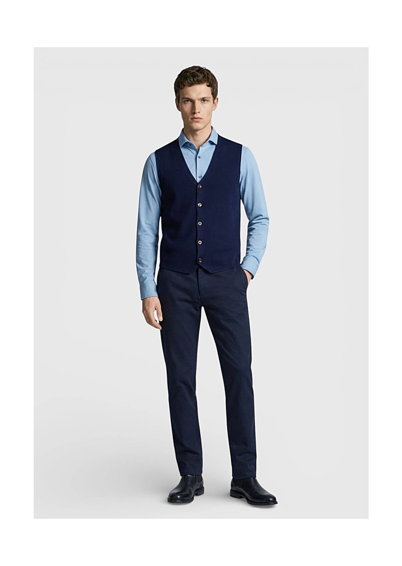 Ramsey Lacivert Regular Fit V Yaka Casual Örme Triko Yelek