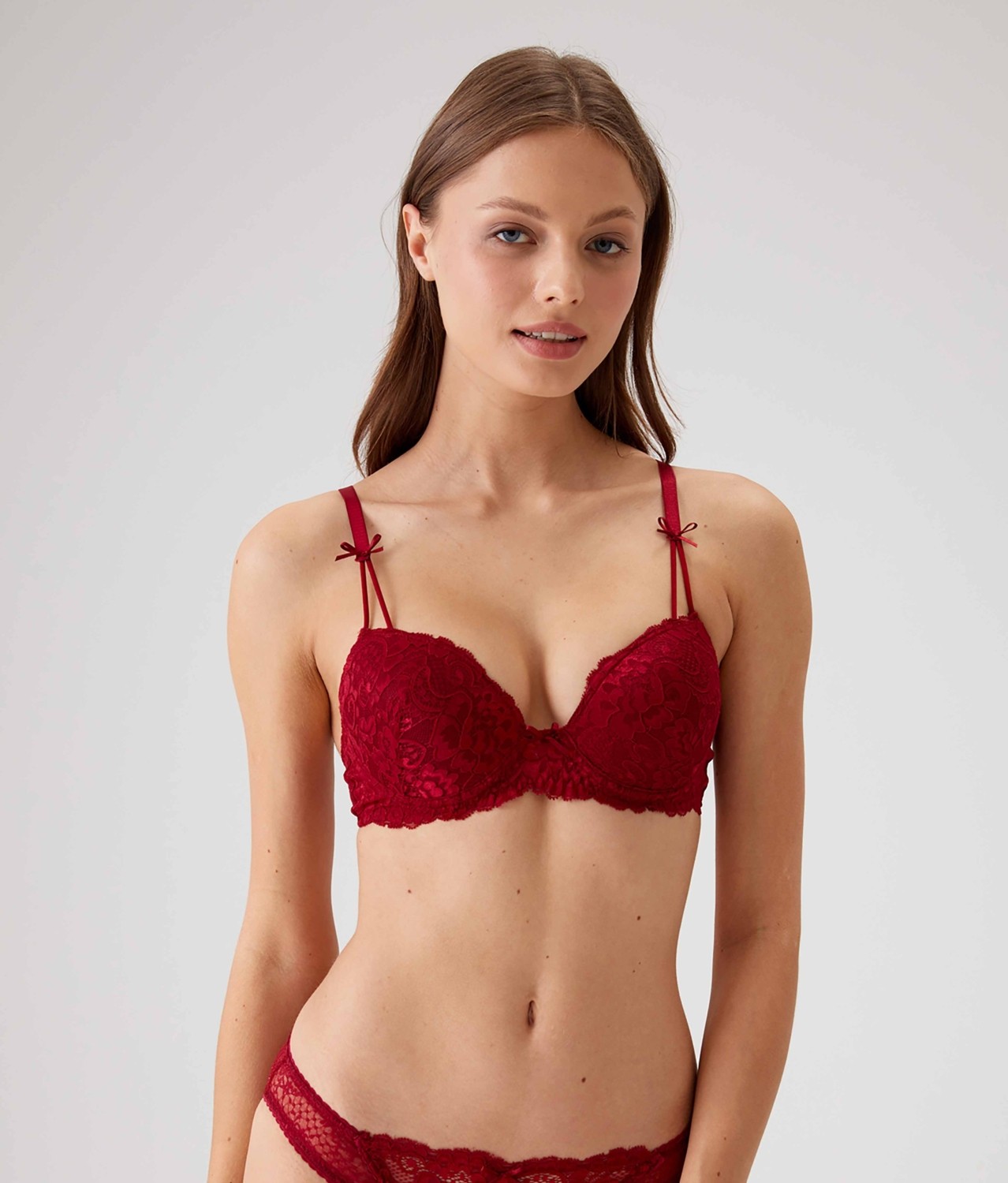 Pierre Cardin 6813 2'li Ekonomik Paket Milan Destekli - Push Up Bordo-Siyah Dantelli Sütyen Set görsel 8