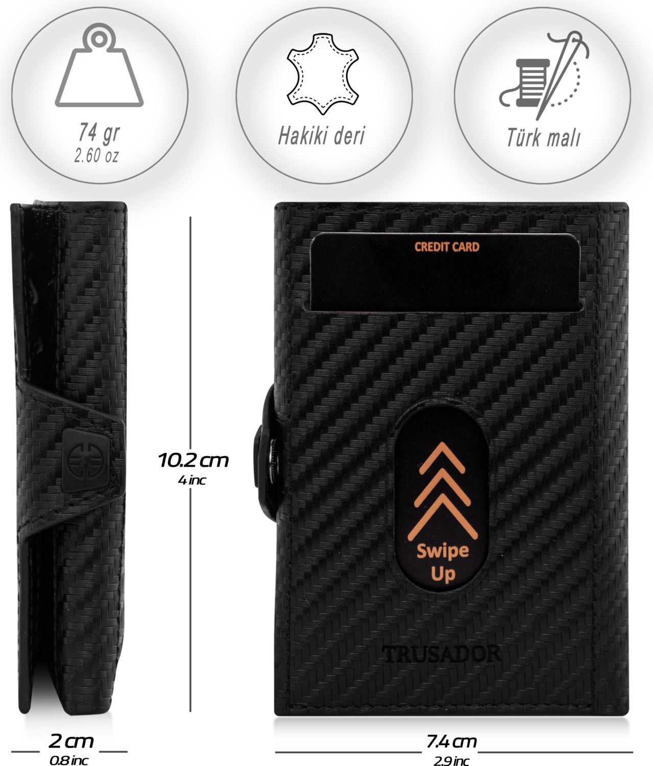 Trusador Toscana Carbon Kartlık Deri Cüzdan Unisex Rfid Korumalı Erkek Kadın Mini Hediye görsel 8
