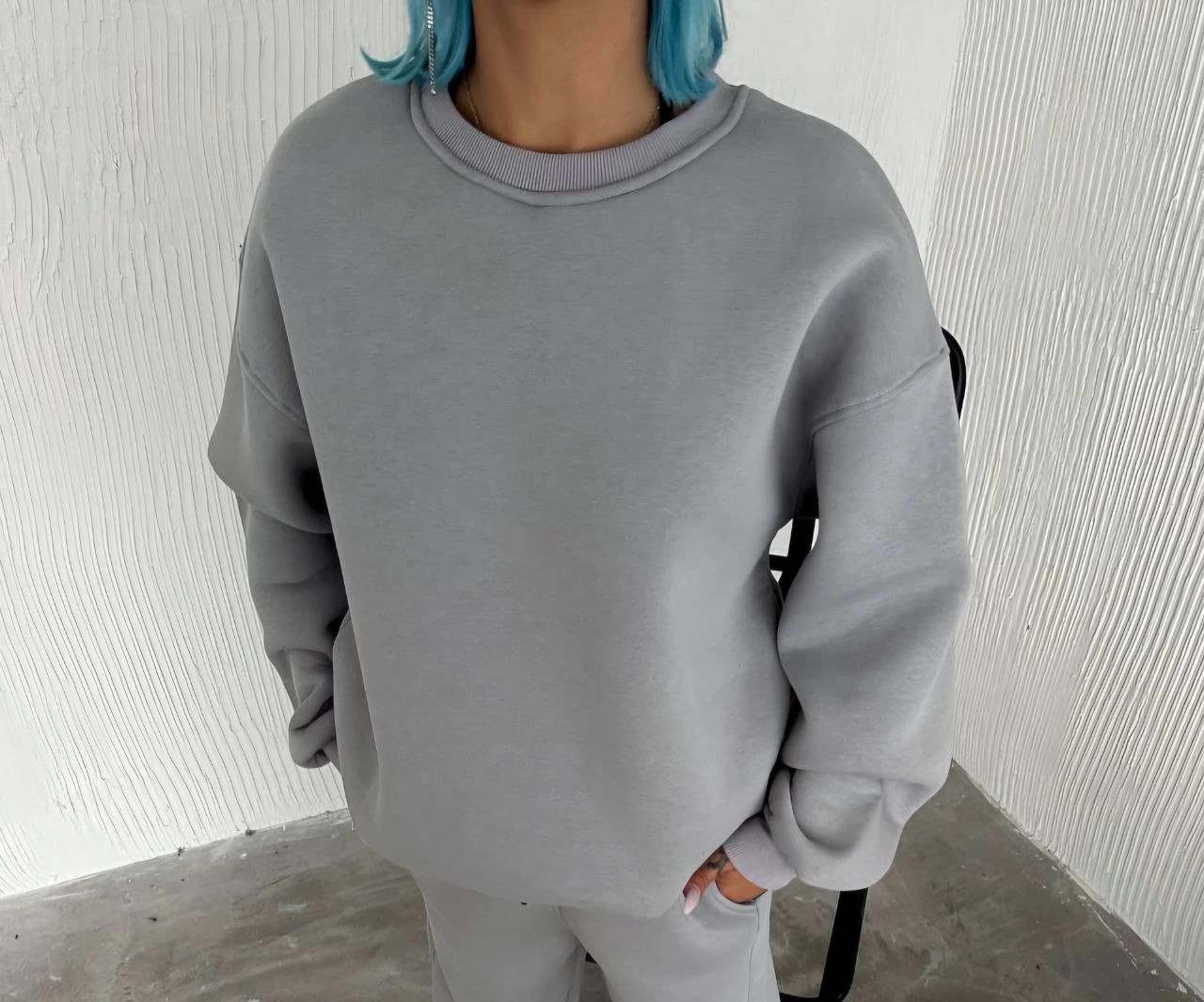 Tarz Yeri Kadın Bisiklet Yaka 3 Iplik Pamuklu Basic Sweatshirt - Gri görsel 2