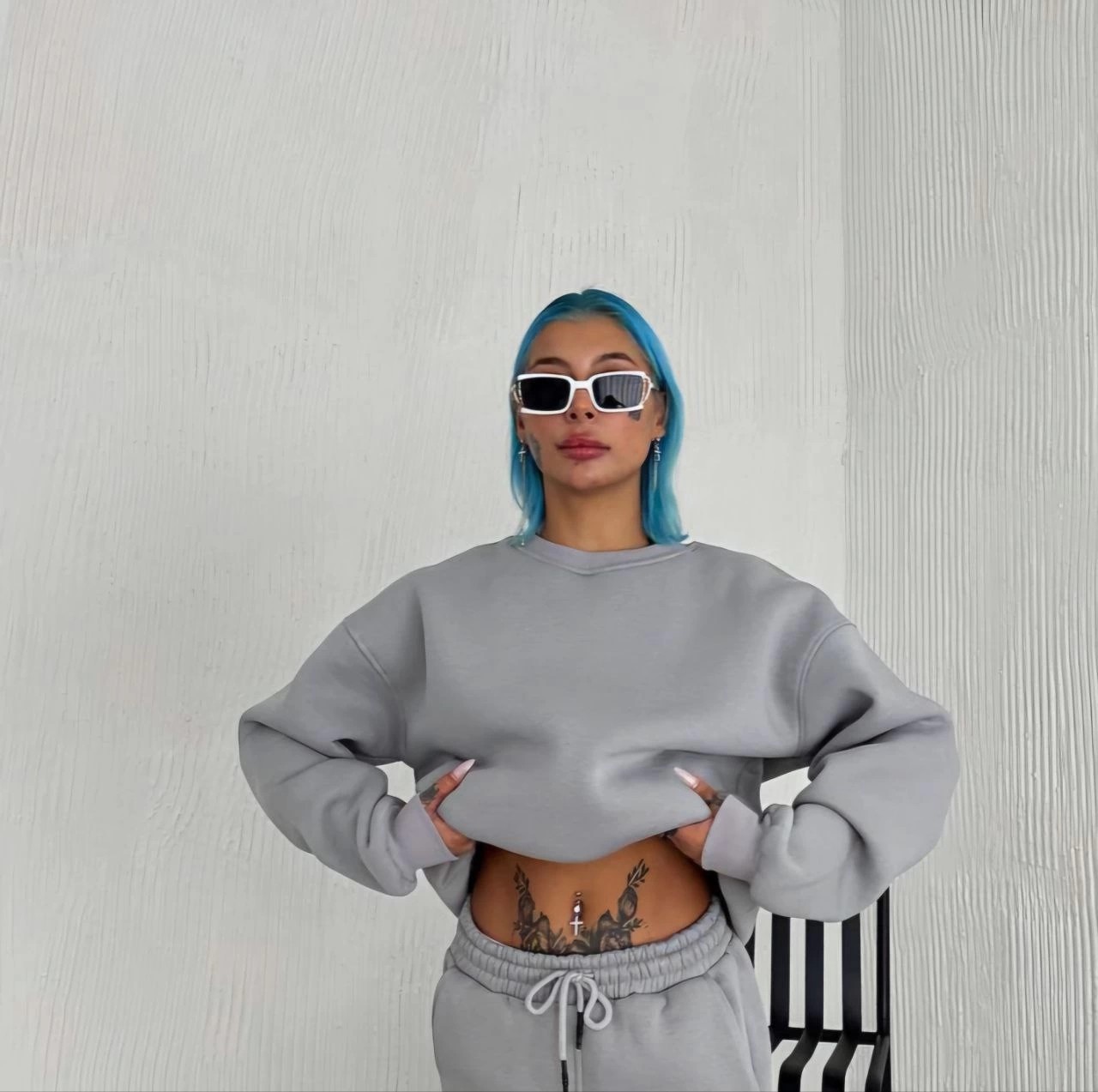 Tarz Yeri Kadın Bisiklet Yaka 3 Iplik Pamuklu Basic Sweatshirt - Gri