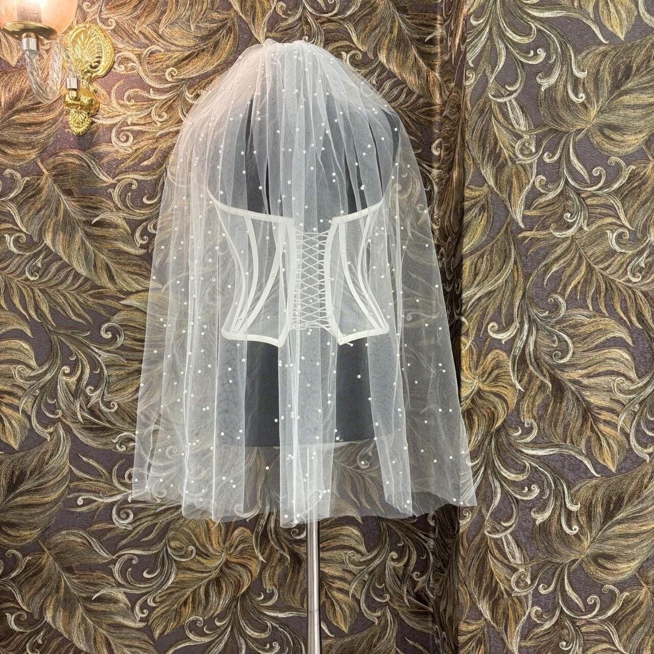 Gold Moda Yoğun Küçük Incili Kısa Duvak (75 cm )