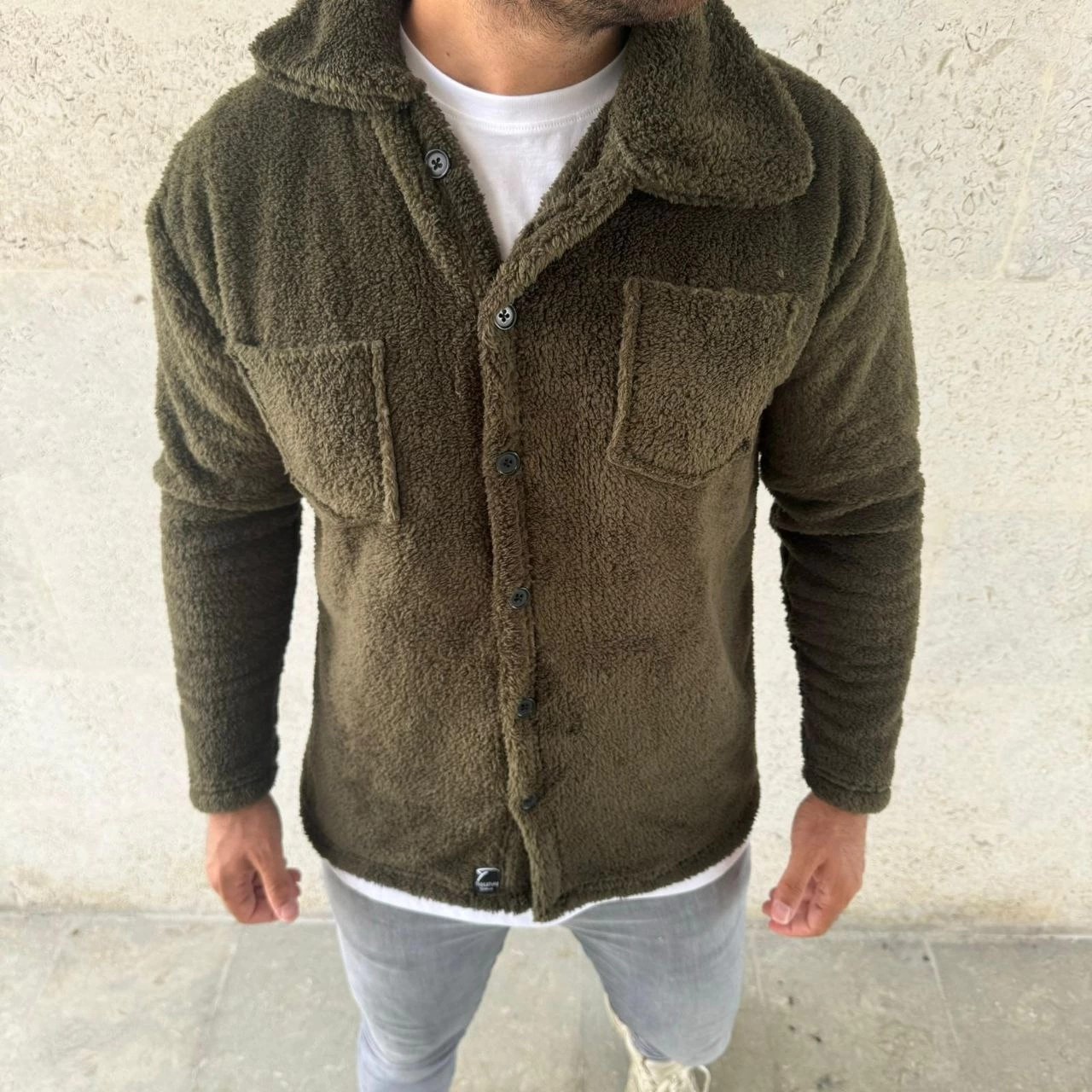 Pelüş Polar Hırka Gömlek - Haki görsel 2