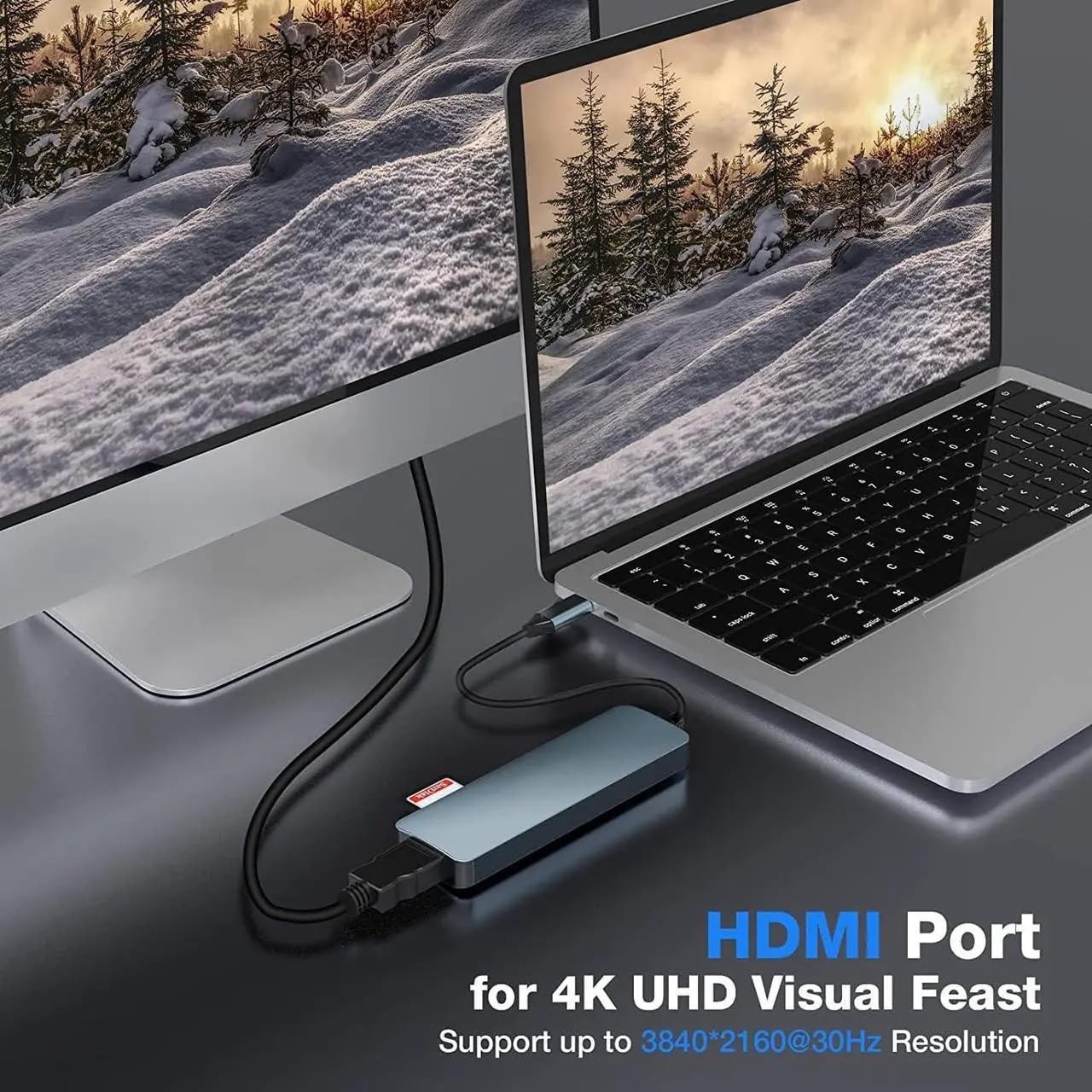 Die Grup Lunatic 8040 Type C 3.1 Hub - HDMI 4K Usb2.0 2xusb3.0 Sd Tf Pd 60W 6'sı 1 Arada Premium USB Hub görsel 4