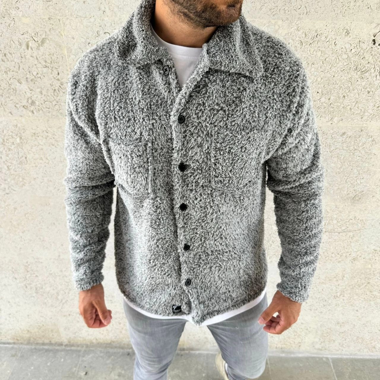 Beruflic Pelüş Polar Hırka Gömlek, Gri görsel 3