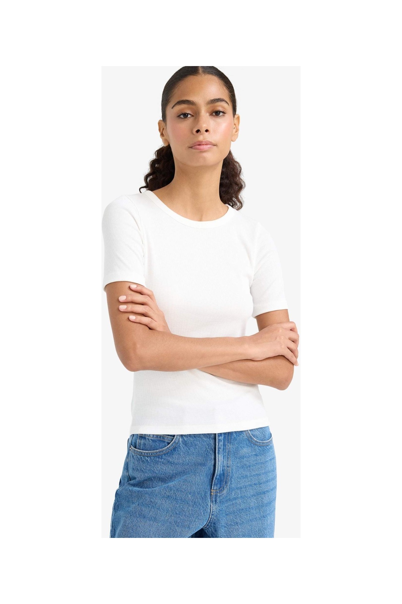 DeFacto Slim Fit Bisiklet Yaka Basic Fitilli Kısa Kollu Tişört C0097AX25AU görsel 6
