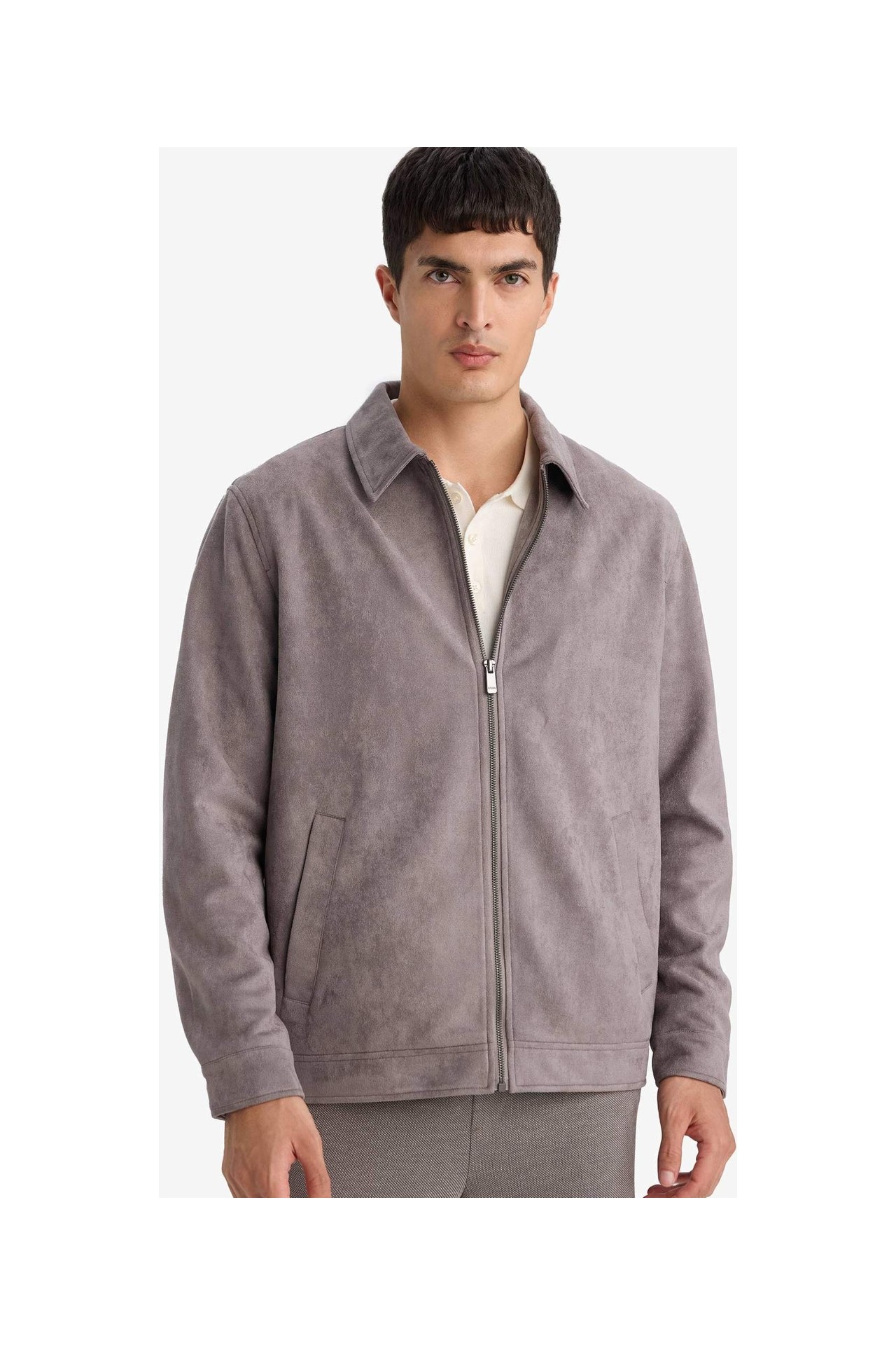 DeFacto Ultra Yumuşak Regular Fit Polo Yaka Astarlı Fermuarlı Süet Mont F7871AX26SP