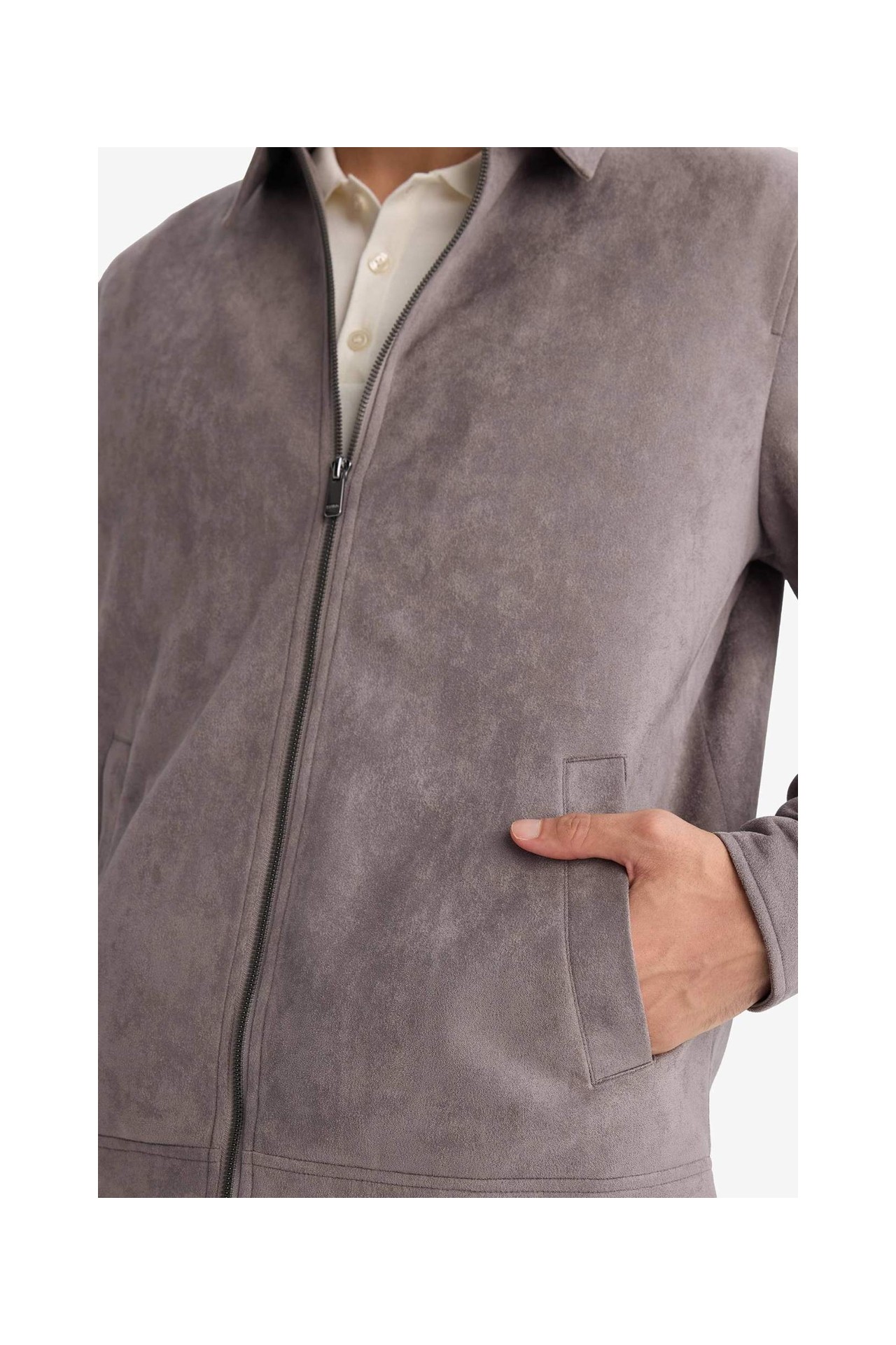 DeFacto Ultra Yumuşak Regular Fit Polo Yaka Astarlı Fermuarlı Süet Mont F7871AX26SP görsel 4