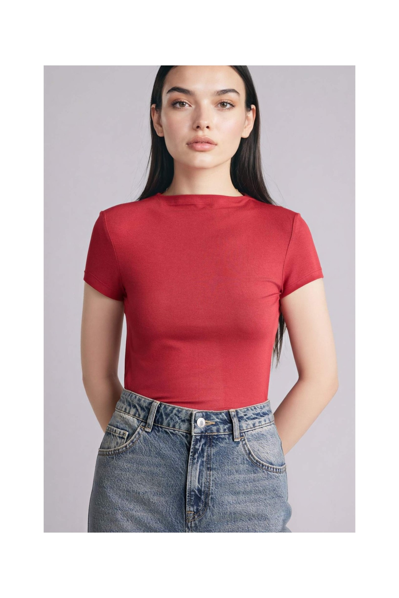 DeFacto Slim Fit Yarım Balıkçı Yaka Tişört E5906AX26SP