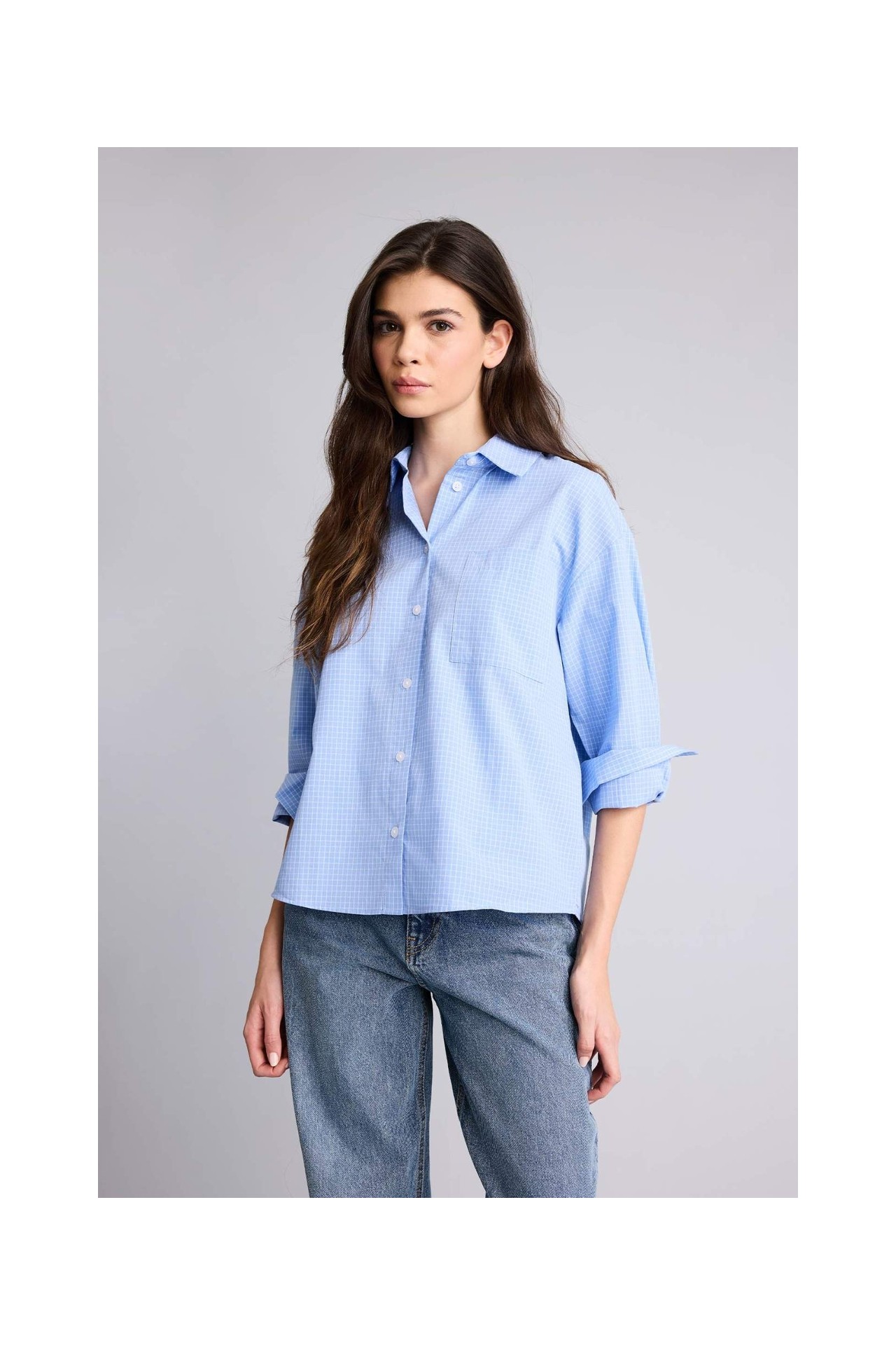 DeFacto %100 Pamuk Oversize Poplin Uzun Kollu Gömlek H1858AX26SP