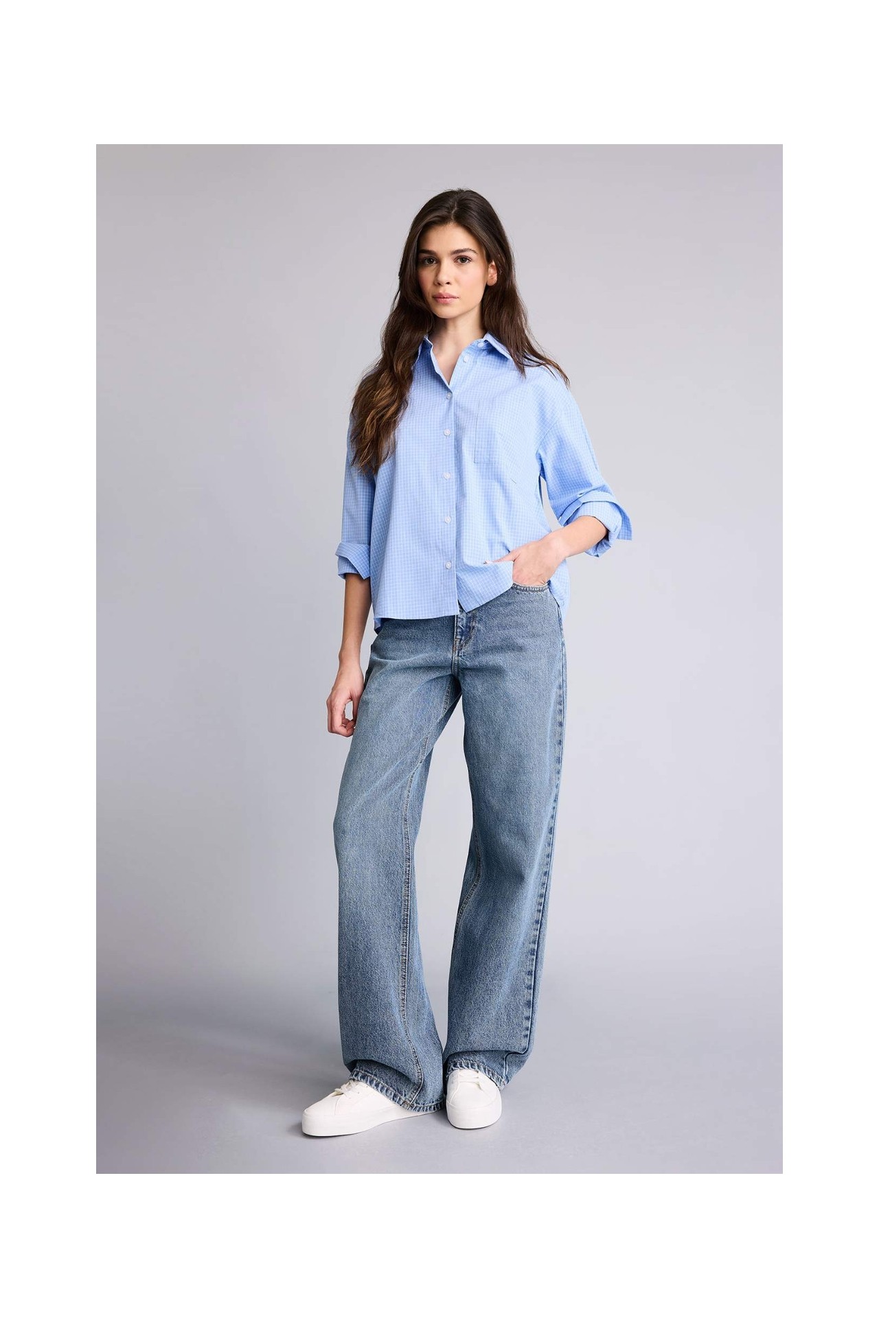 DeFacto %100 Pamuk Oversize Poplin Uzun Kollu Gömlek H1858AX26SP görsel 2