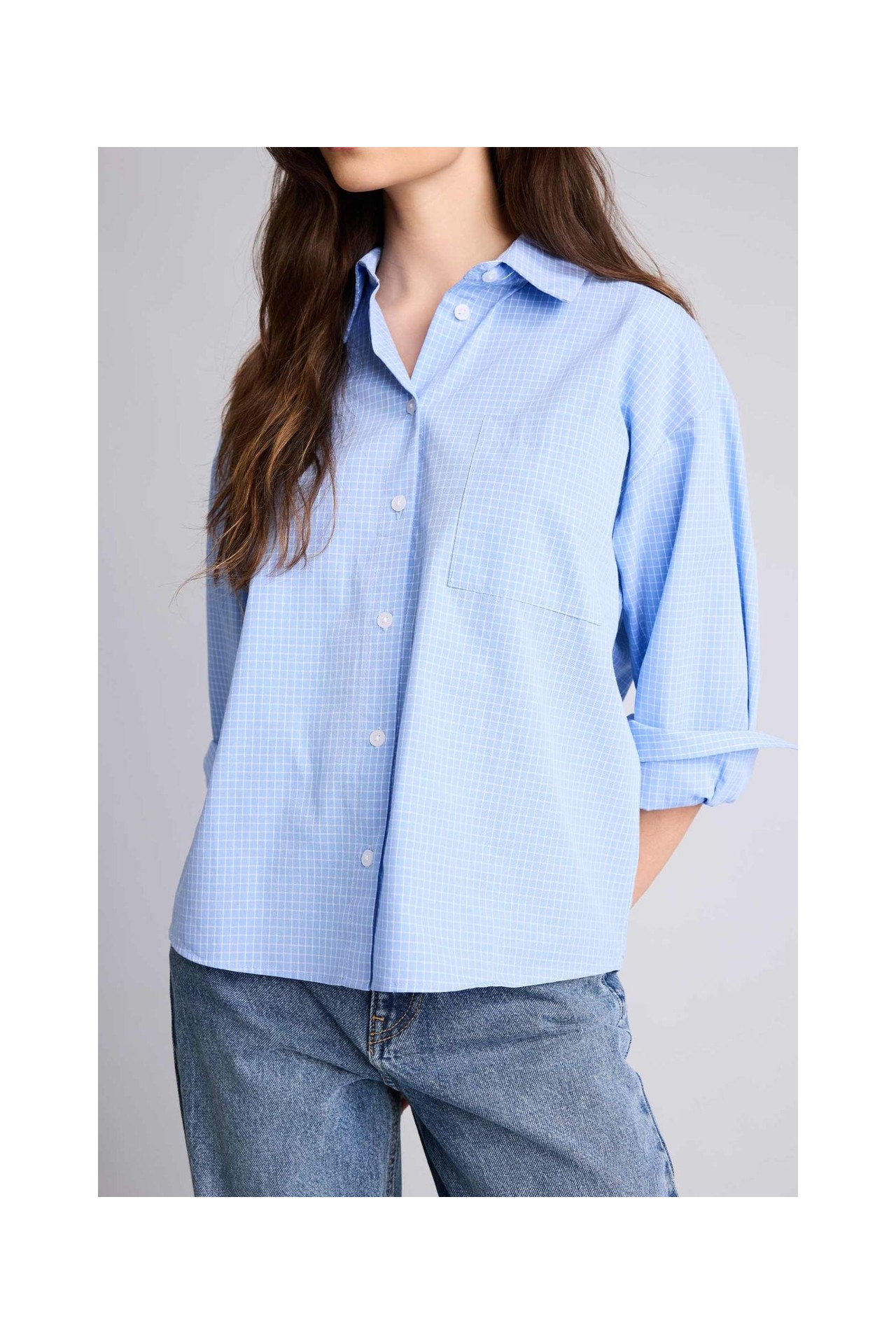 DeFacto %100 Pamuk Oversize Poplin Uzun Kollu Gömlek H1858AX26SP görsel 3