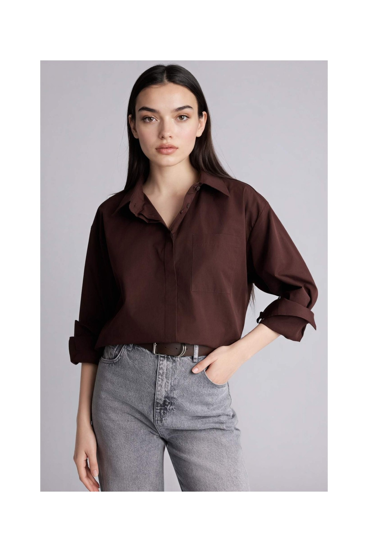 DeFacto %100 Pamuk Oversize Poplin Uzun Kollu Gömlek G9803AX26SP