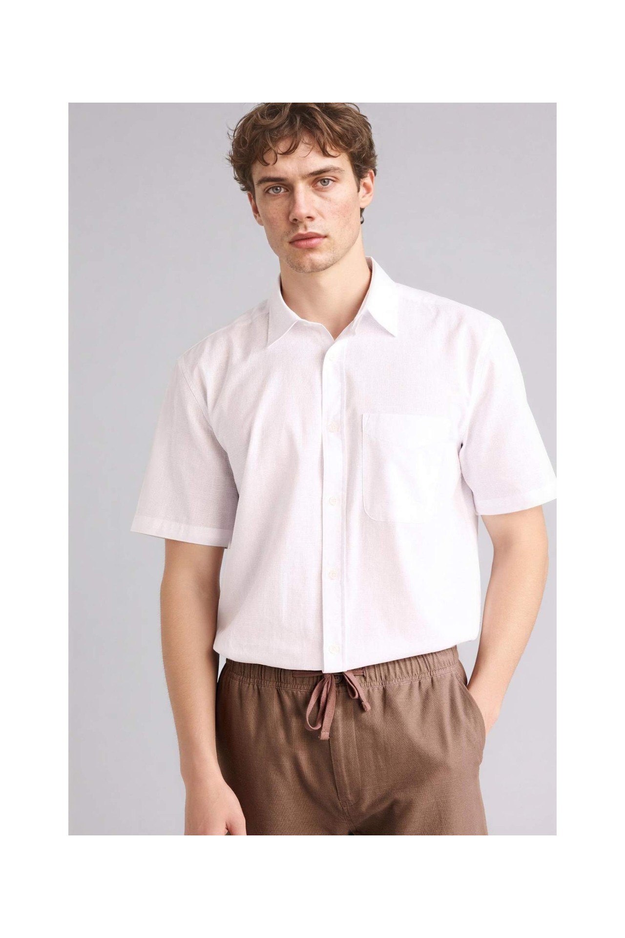 DeFacto %100 Pamuk Regular Fit Polo Yaka Kısa Kollu Kahverengi Gömlek D7551AX26SP