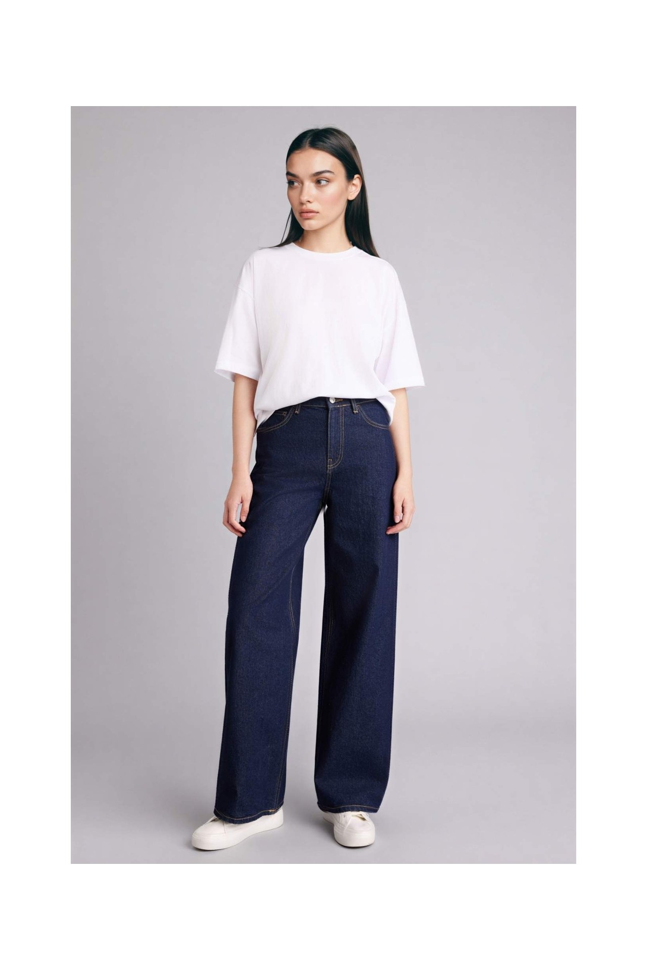 DeFacto %100 Pamuk Oversize Basic Penye Tişört C0099AX26SM görsel 2