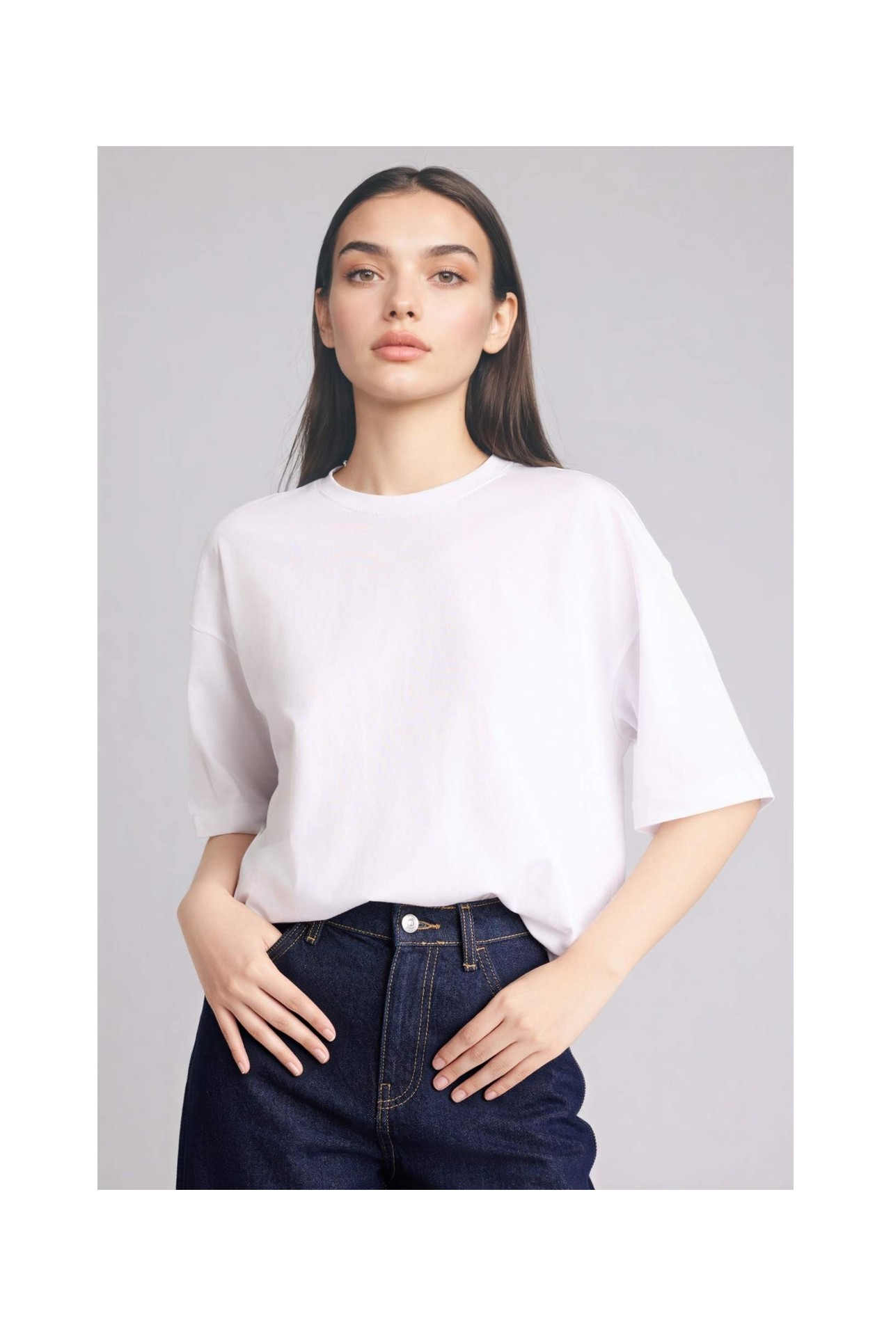 DeFacto %100 Pamuk Oversize Basic Penye Tişört C0099AX26SM görsel 3