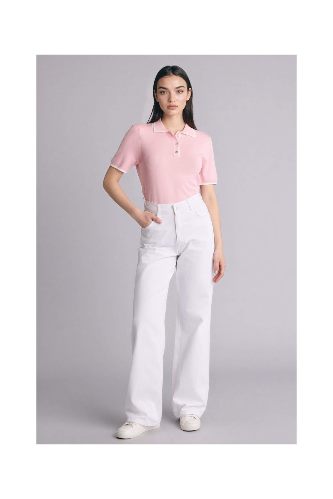 DeFacto Fitted Polo Yaka Kısa Kollu Triko Tişört C1498AX26SP görsel 7