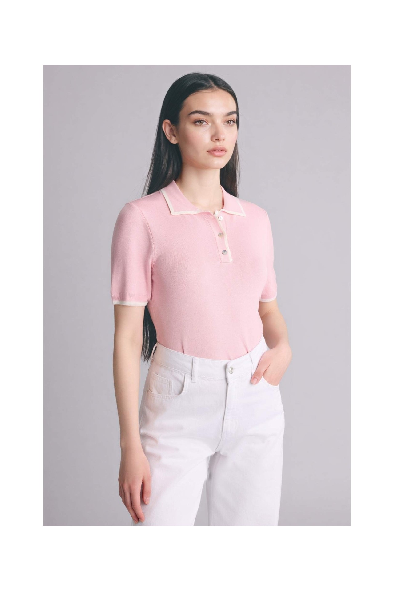 DeFacto Fitted Polo Yaka Kısa Kollu Triko Tişört C1498AX26SP görsel 8