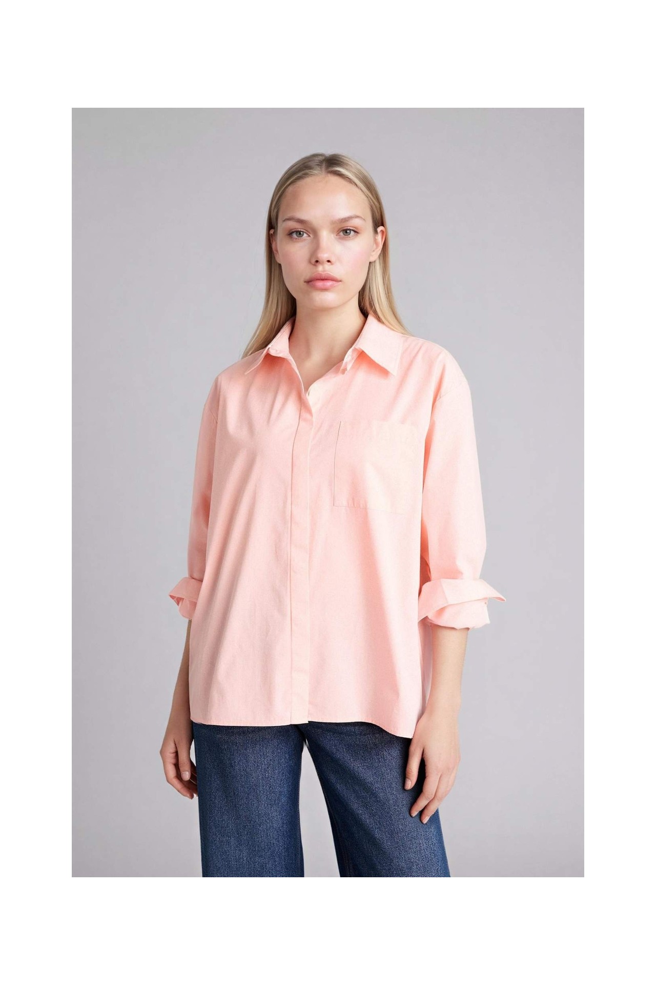 DeFacto %100 Pamuk Oversize Poplin Uzun Kollu Gömlek G9803AX26SP görsel 8