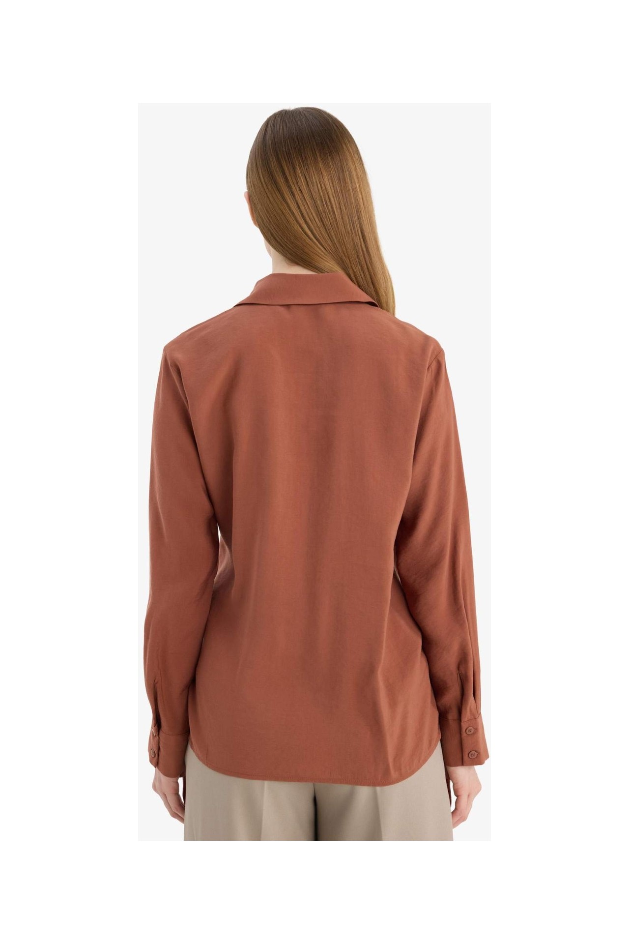 DeFacto Relax Fit Modal Uzun Kollu Kahverengi Gömlek G9131AX26SP görsel 5