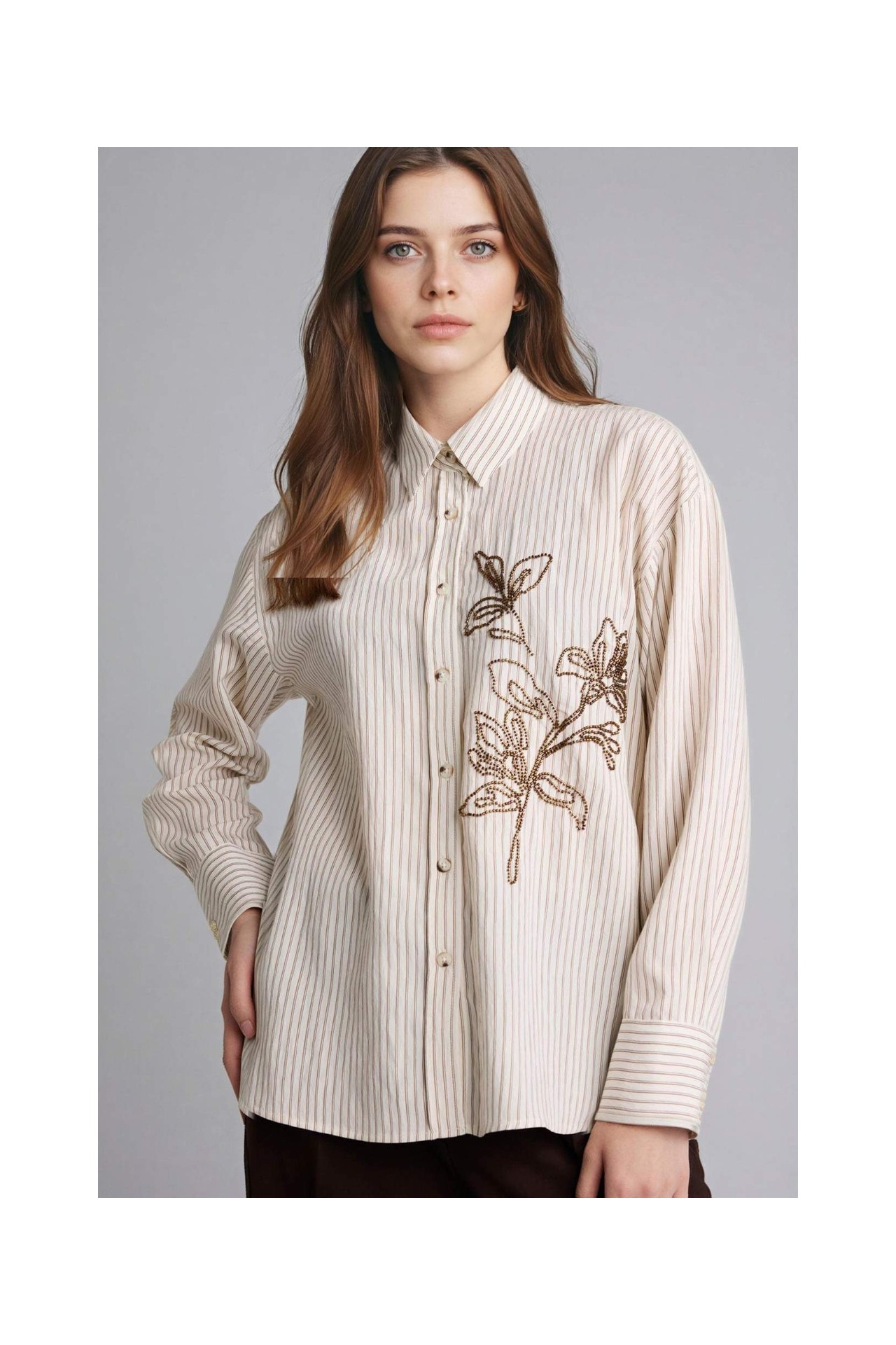 DeFacto Relax Fit Çiçek Motifli Uzun Kollu Beyaz Gömlek G9132AX26SP görsel 8
