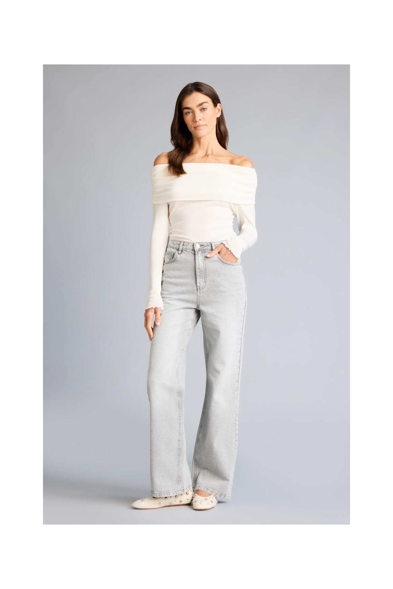 DeFacto Slim Fit Omzu Açık Ribana Tişört G8072AX26SP görsel 5