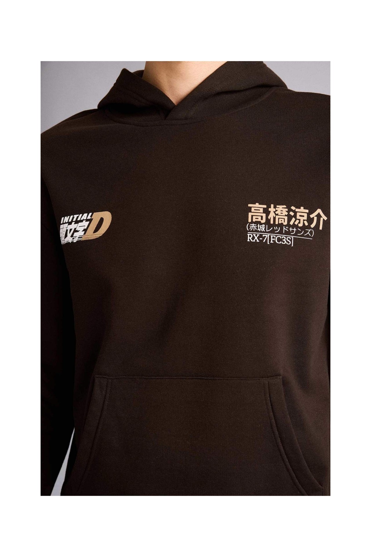 DeFacto Pamuklu Initial D Boxy Fit Kapüşonlu Baskılı Kalın Sweatshirt Kumaşı Sweatshirt F9760AX26SP görsel 6