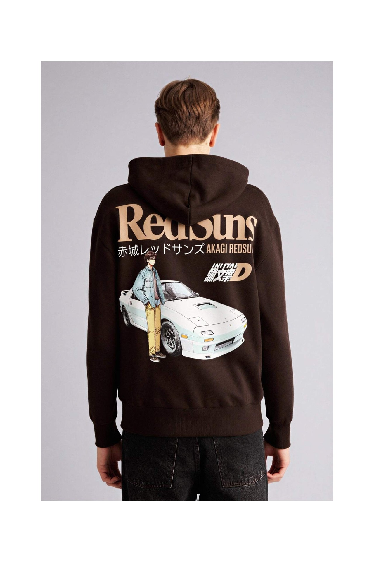 DeFacto Pamuklu Initial D Boxy Fit Kapüşonlu Baskılı Kalın Sweatshirt Kumaşı Sweatshirt F9760AX26SP görsel 7