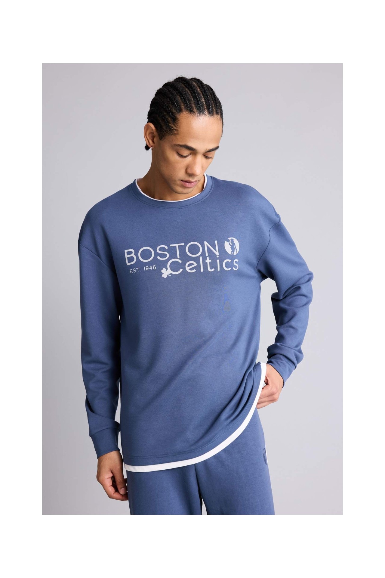 DeFacto NBA Boston Celtics Boxy Fit Bisiklet Yaka Skuba Dalgıç Kumaş Sweatshirt F6975AX26SP görsel 5