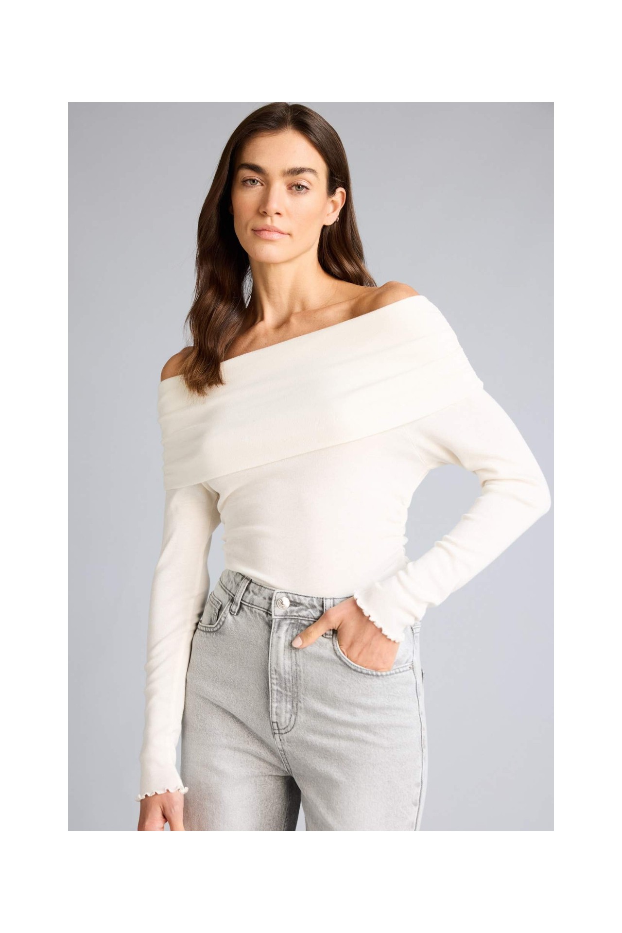 DeFacto Slim Fit Omzu Açık Ribana Tişört G8072AX26SP görsel 6