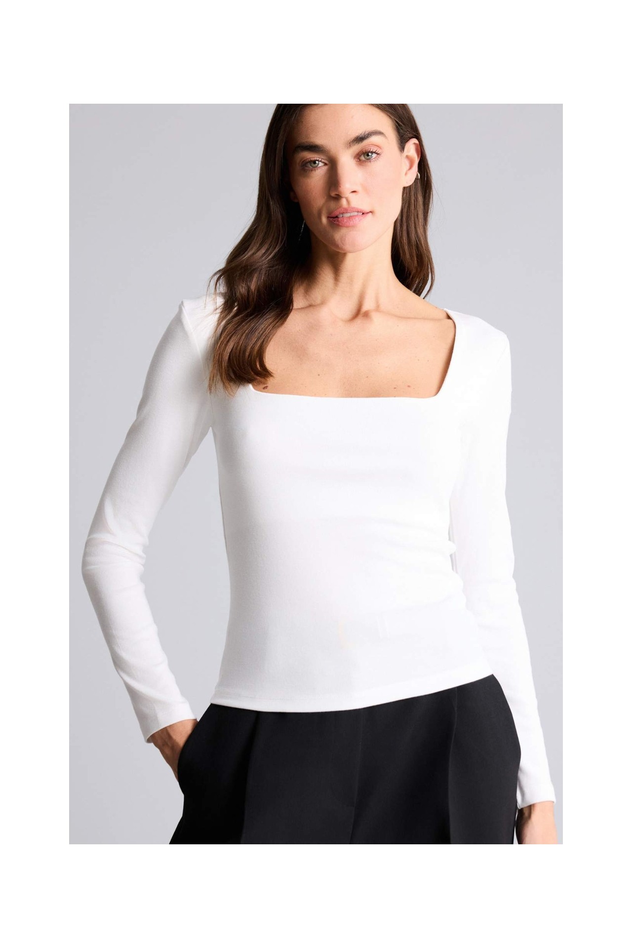 DeFacto Slim Fit Kare Yaka Basic Düz Modal Uzun Kollu Tişört G8527AX26SP