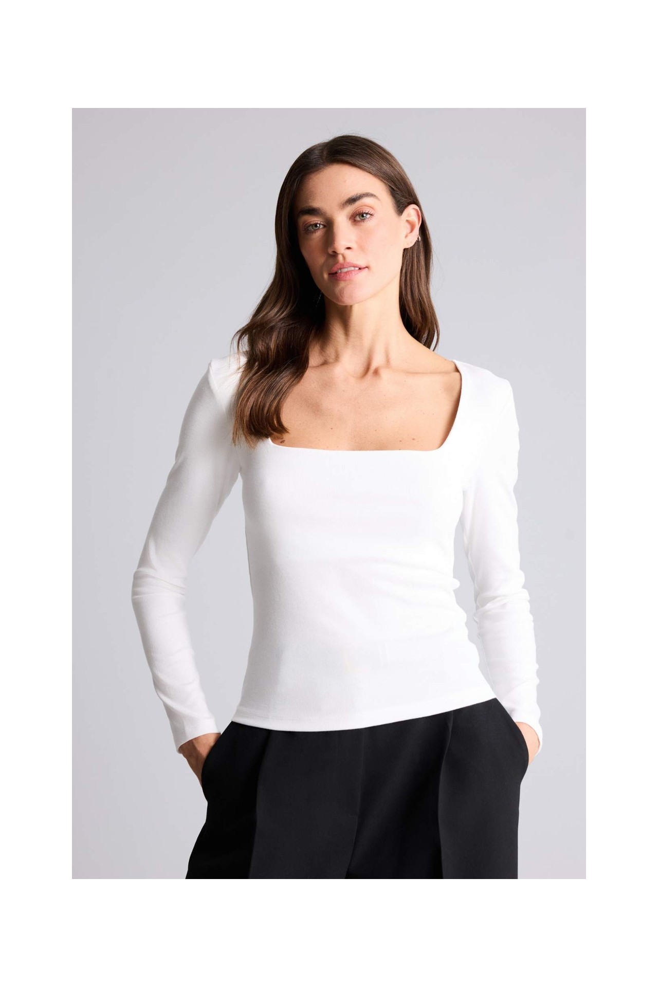 DeFacto Slim Fit Kare Yaka Basic Düz Modal Uzun Kollu Tişört G8527AX26SP görsel 3