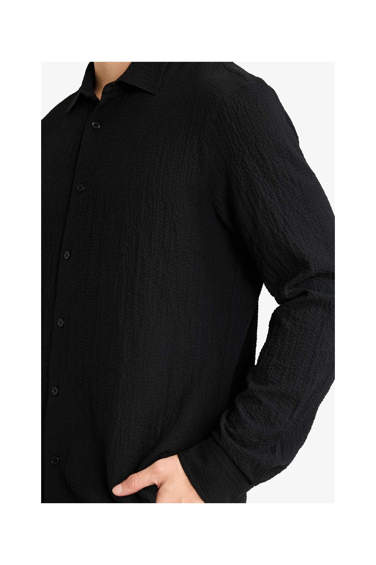 DeFacto Modern Fit Polo Yaka Dokuma Uzun Kollu Gömlek D7246AX26SP görsel 4