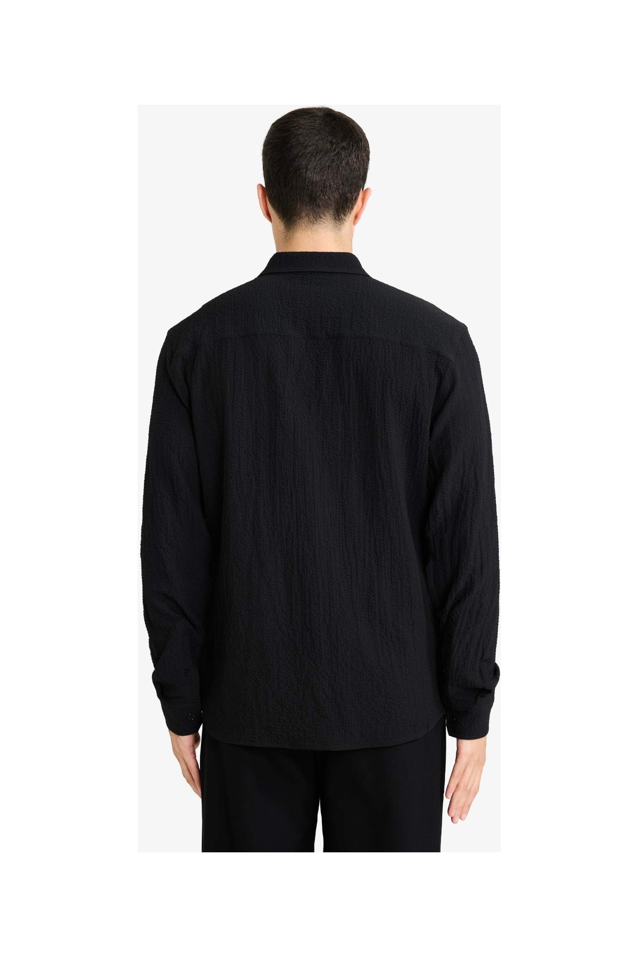 DeFacto Modern Fit Polo Yaka Dokuma Uzun Kollu Gömlek D7246AX26SP görsel 5