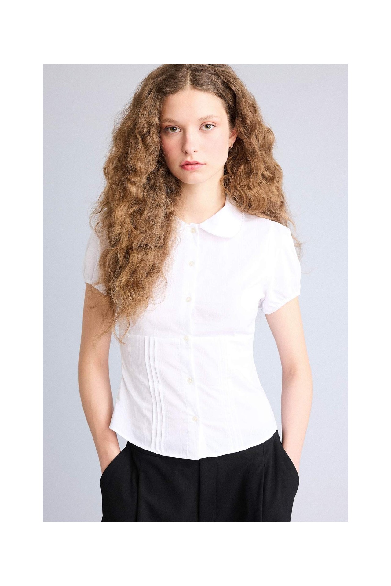 DeFacto Fitted Bebe Yaka Kısa Kollu Gömlek H0212AX26SP
