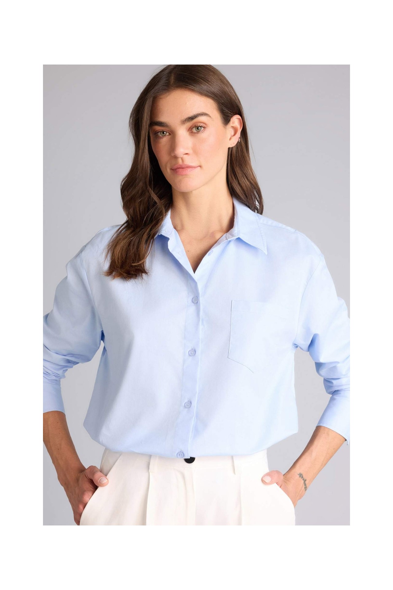DeFacto %100 Pamuk Oversize Oxford Uzun Kollu Gömlek G9805AX26SP görsel 6