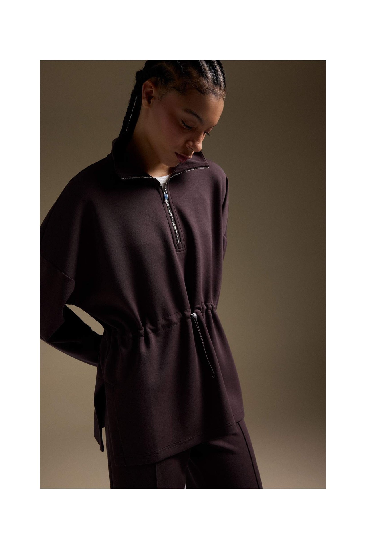 DeFacto Ultra Yumuşak Long Fit Dik Yaka Modal Sporcu Sweatshirt F9065AX26SP