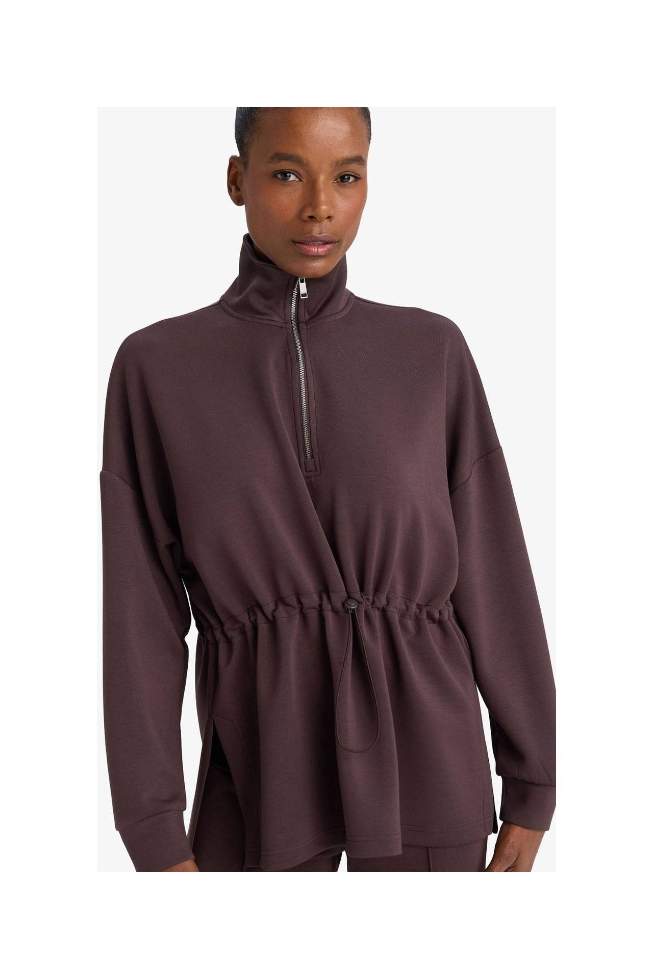 DeFacto Ultra Yumuşak Long Fit Dik Yaka Modal Sporcu Sweatshirt F9065AX26SP görsel 4