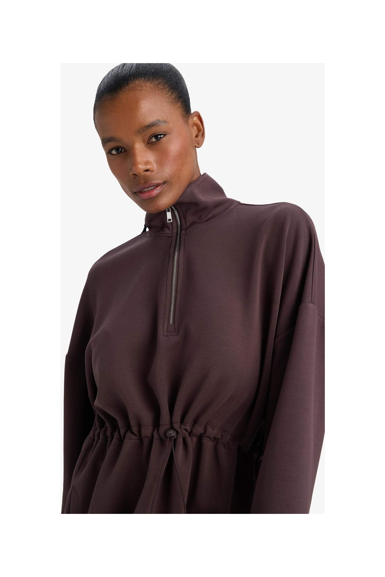 DeFacto Ultra Yumuşak Long Fit Dik Yaka Modal Sporcu Sweatshirt F9065AX26SP görsel 5