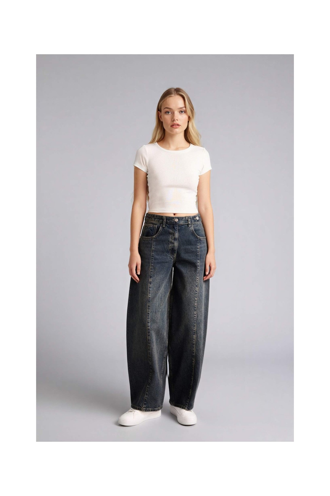 DeFacto %100 Pamuk Barrel Fit Yüksek Bel Bilek Boy Jean Yıkamalı Pantolon H0135AX26SP