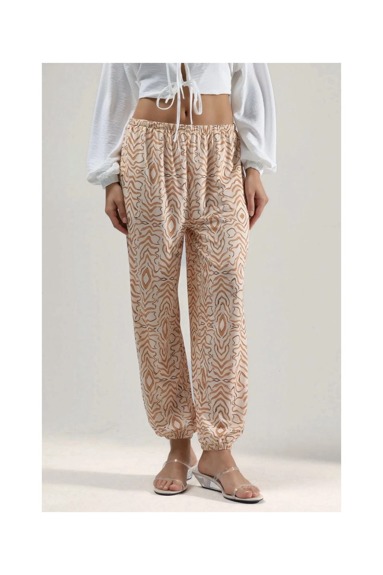Hiccup Kadınlar Zebra Desenli Düşük Bel Sandy Eşofman Altı Natural