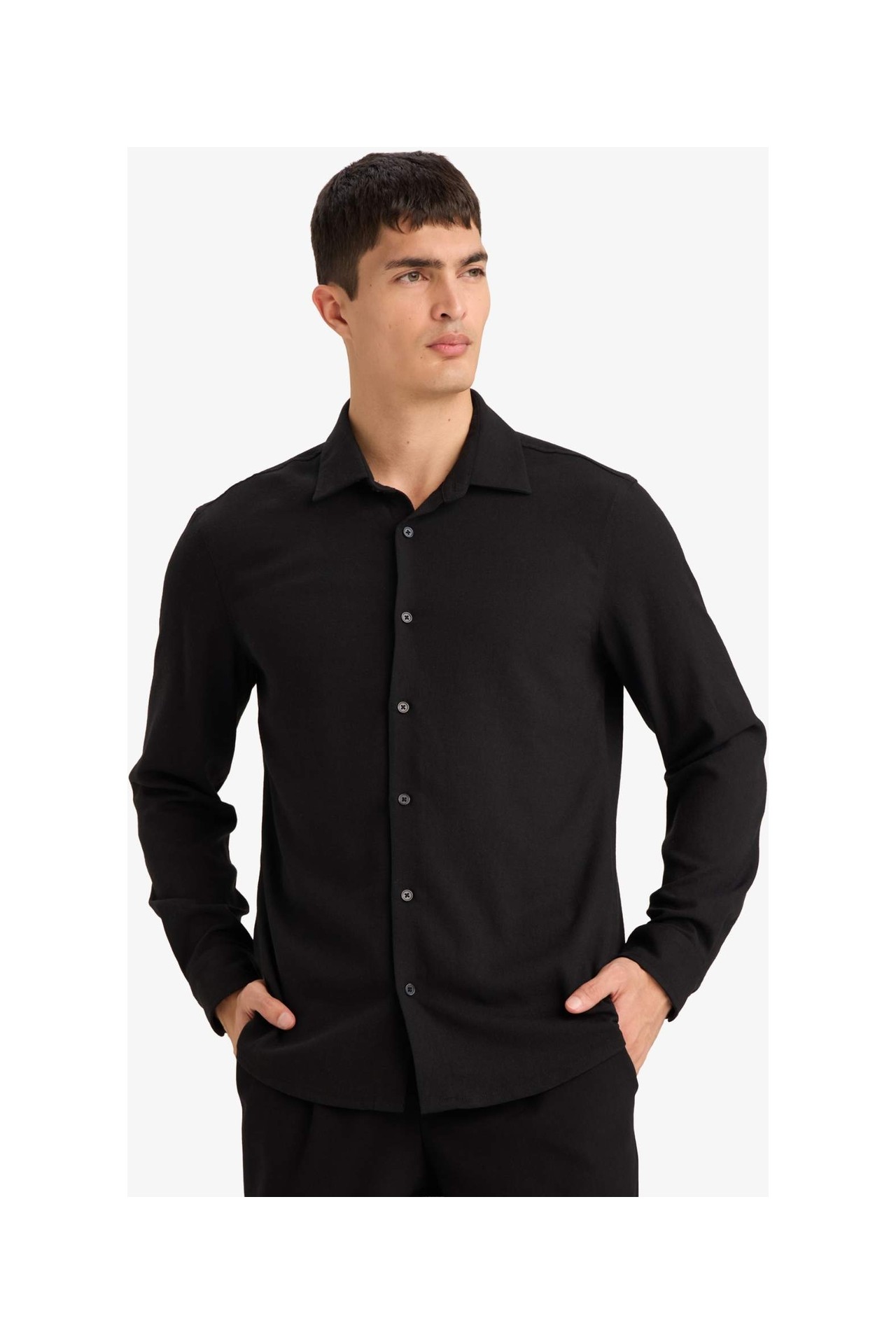 DeFacto Modern Fit Polo Yaka Uzun Kollu Gömlek F9886AX26SP görsel 3