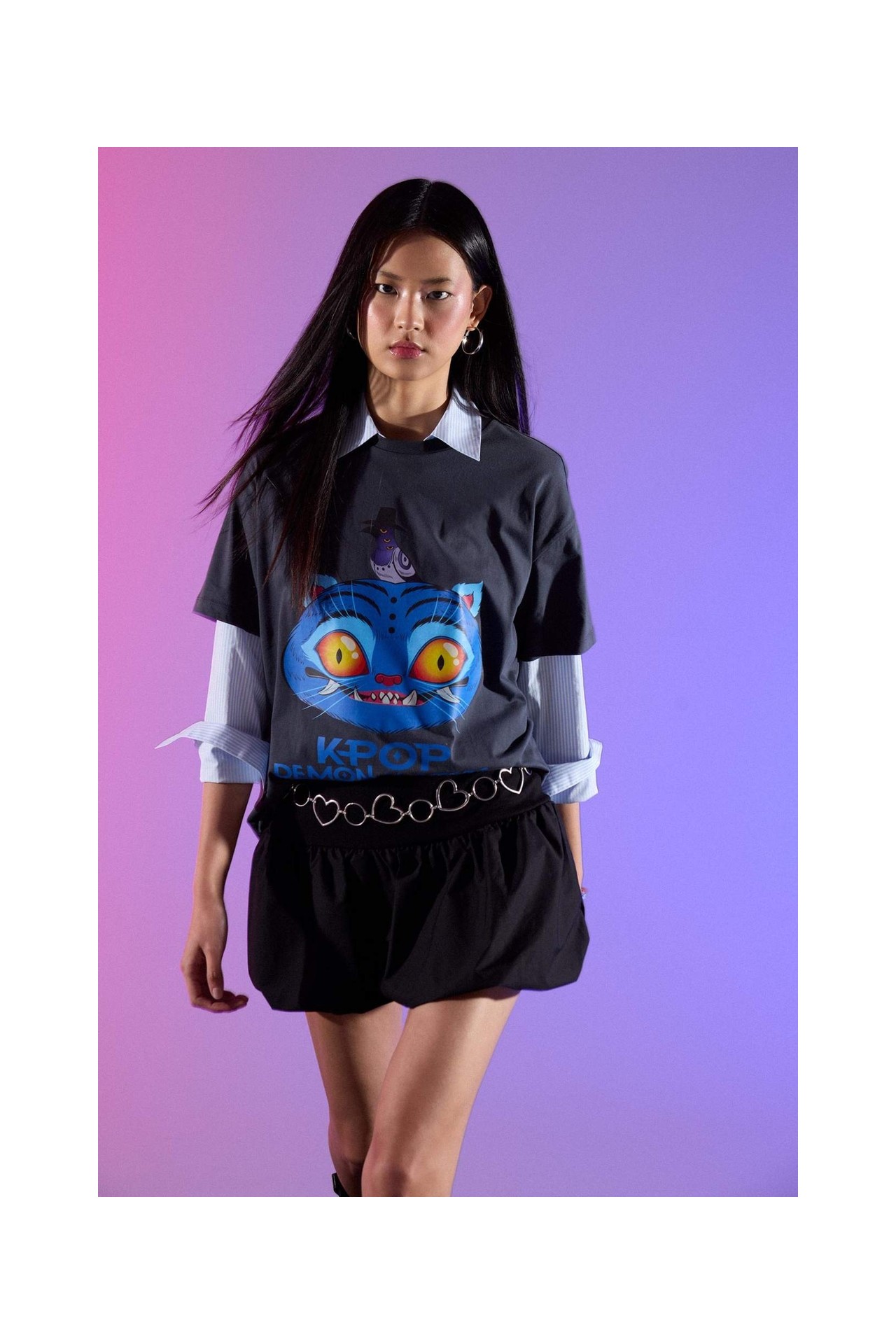 DeFacto %100 Pamuk Kpop - Demon Hunters Oversize Tişört H0254AX26SM