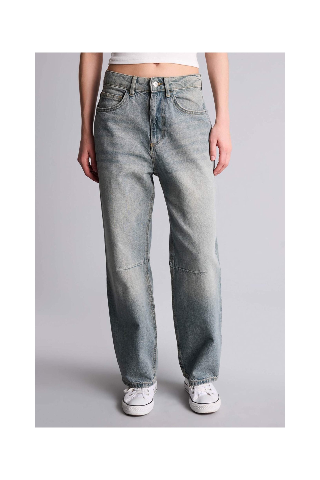 DeFacto %100 Pamuk Barrel Fit Yüksek Bel Bilek Boy Jean Yıkamalı Pantolon F7691AX26SP görsel 3