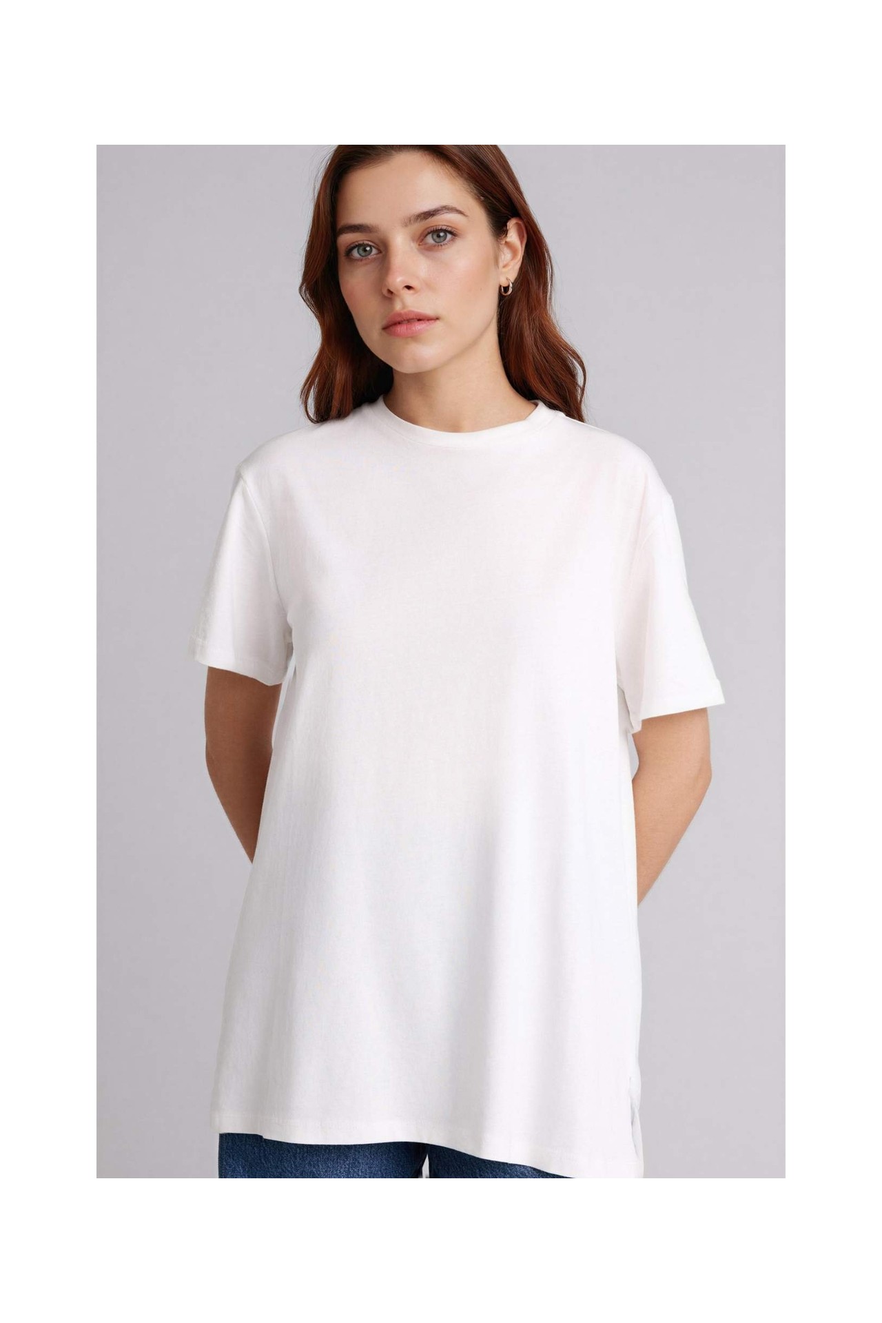 DeFacto %100 Pamuk Regular Fit Bisiklet Yaka Kısa Kollu Tunik F9798AX26SP