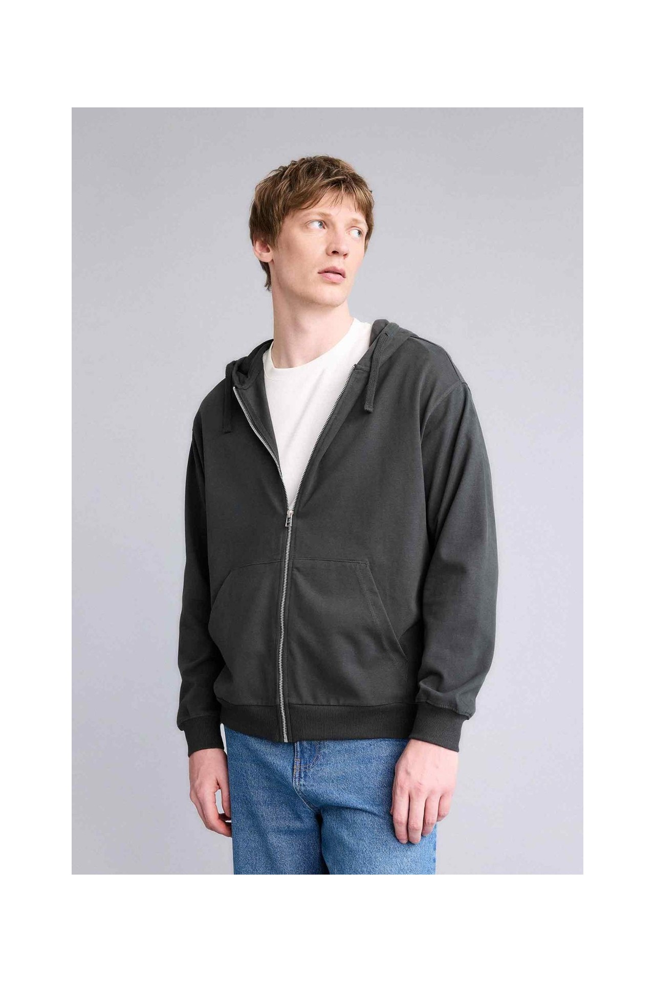 DeFacto Ultra Yumuşak %100 Pamuk Relax Fit Fermuarlı Sweatshirt F9812AX26SP görsel 6