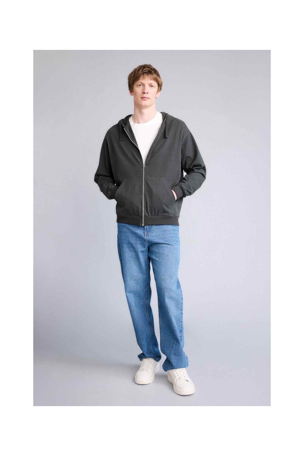 DeFacto Ultra Yumuşak %100 Pamuk Relax Fit Fermuarlı Sweatshirt F9812AX26SP görsel 7